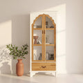 Famapy White Vertical Storage Cabinet Embossed Patterned Arched Glass Doors Bookshelves Display Cabinet Pantry Side Cabinet