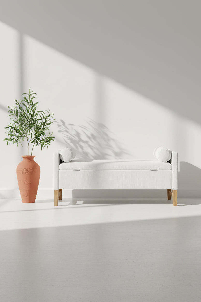 Pouf contenitore moderno imbottito in bouclé