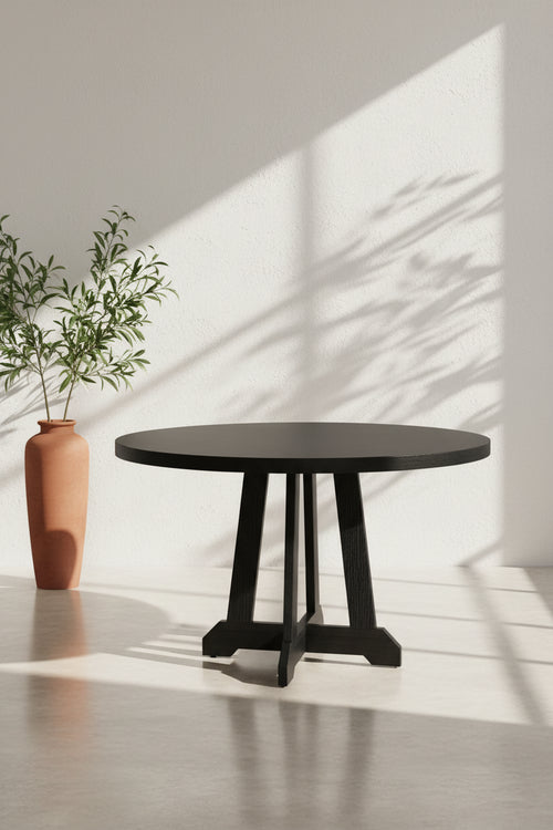 Acekool 47-Inch Round Dining Table, Seats 4, Wood Top with Pedestal Cross Base, Space-Saving Kitchen & Dining Room Table, Farmhouse Style