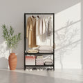 Heavy Duty Clothes Rack, Sturdy Freestanding Garment Hanger with 2 Shelves, Metal Coat Rack for Bedroom, Office or Living Room