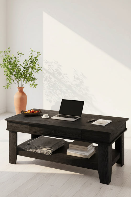 47.2 Rustic Farmhouse Coffee Table  300 Lb Capacity, with Drawer & Storage Shelf  Perfect for Living Room (1-Pack)