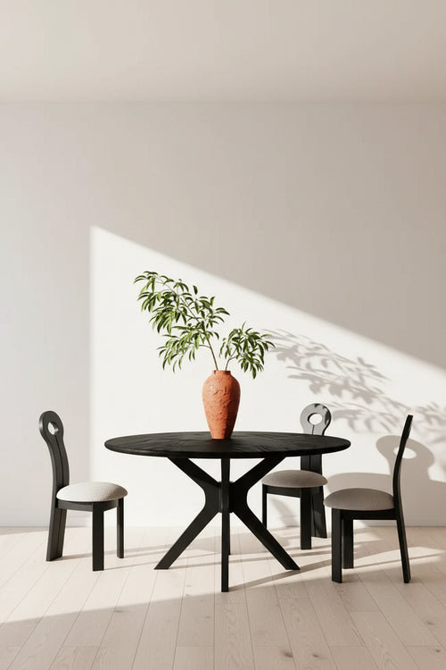 MAYEERTY 47 Round Solid Wood Dining Table, Black Intersecting Pedestal Base 4-6 Seater for Kitchen & Dining Room